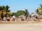 Madagascar fishing village, Morondava, with houses, church and palms