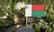 Madagascar flag with stack of money coins with grass