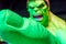 Madame Tussauds The Incredible Hulk. Green Skinned Fictional Superhero. Angry Face and Pointing the Finger