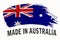 Made in Australia handwritten vintage ribbon flag, brush stroke, typography lettering logo label banner on white background