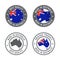 Made in Australia - set of labels, stamps, badges, with the Australian map and flag. Best quality. Original product.