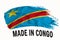 Made in Congo handwritten vintage ribbon flag, brush stroke, typography lettering logo label banner on white background