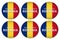 Made, designed in Romania, flag stickers, vector illustration
