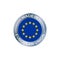 Made in EU label, Europe quality label. Vector silver circle and European Union stars flag