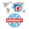 Made in Germany stamp. World map with red country. Vector emblem