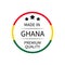 Made in Ghana round label. Quality mark vector icon isolated on white. Perfect for logo design, tags, badges, stickers