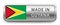 MADE IN GUYANA metallic badge with national flag isolated on a white background.