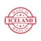 Made in Iceland label icon with red color emblem on the white background