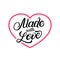 Made with Love hand written lettering label, badge with heart.