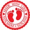 Made with love sign with baby footprint, 50% Mom + 50% Dad, vector