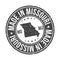 Made in Missouri State USA Quality Original Stamp Map. Design Vector Art Tourism Souvenir Round Seal Badge.