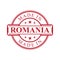 Made in Romania label icon with red color emblem on the white background