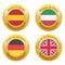 Made in Spain, Italy, Germany, United Kingdom badges