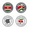 Made in Suriname - set of labels, stamps, badges, with the Suriname map and flag. Best quality. Original product.