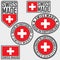 Made in Switzerland label set with flag, Swiss made, vector