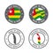 Made in Togo - set of labels, stamps, badges, with the Togo map and flag. Best quality. Original product.