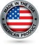 Made in the USA american product silver label with flag, vector