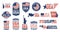 Made in USA badges. Patriot proud label stamp, American flag and national symbols, united states of America patriotic