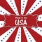 Made in the USA message with blue stars with red and white burst lines