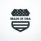 Made in USA shield badge with USA flag elements. Vector illustration