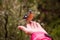 Madeira Chaffinch bird eating from a hand, Madeira island, Portugal