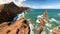 Madeira`s volcanic islets on Ponta de Sao Lourenco peninsula, Pedra Furada, Madeira island, Portugal