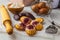 Madeleines on a kitchen table.