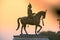 Madho singh statue with horse shot at dusk near albert hall in jaipur a landmark in the city and an often visited spot