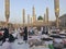 MADINA, KINGDOM of SAUDI ARABIA-26 MAY 2019 : A group of Muslim pilgrims take a rest during Ramadan fasting month