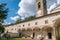 Madonna del Sasso catholic church courtyard with bell tower in Firenze province