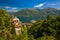 Madonna del Sasso Church in Locarno city, lake Maggiore (Lago Maggiore) and Swiss Alps in Ticino, Switzerland.
