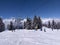 Madonna di Campiglio/Italy - March 6, 2020: Skiers enjoying sunny day at ski slopes near Madonna di Campiglio