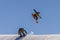 MADONNA DI CAMPIGLIO TN, ITALY, APRIL 9, 2017. Snowboarder enjoying jumps and runs