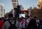 MADRID, DECEMBER 09 - Cameraman records River Plate fans in front of the Kio towers, in the final of the Copa Libertadores at the