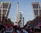 MADRID, DECEMBER 09 - River Plate supporters in front of the Kio towers before entering the final of the Copa Libertadores