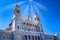 Madrid, Famous Almudena Cathedral on a bright sunny day