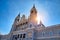 Madrid, Famous Almudena Cathedral on a bright sunny day