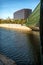 MADRID JULY 1, 2014: Manzanares River, a bridge and the Ribera d