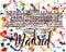 Madrid label with hand drawn Royal Palace of Madrid, lettering Madrid on multicolored watercolor background