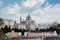 Madrid landmark. Landscape of Santa Maria la Real de La Almudena Cathedral and the Royal Palace. Beautiful skyline at Madrid, Spa