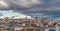 Madrid skyline sunset view, Torres Blancas and Bancaja Iberia building from Cibeles Palace Townhall, Madrid City Council building,