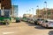 Madrid, Spain - February 19, 2020: White taxis in front of Atocha train station in Madrid, Spain waiting for passengers