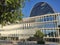 MADRID, SPAIN - JUNE 14, 2021. Glass building in the shape of a candle, being the headquarters of the Spanish bank BBVA.