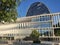 MADRID, SPAIN - JUNE 14, 2021. Glass building in the shape of a candle, being the headquarters of the Spanish bank BBVA.