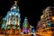 Madrid, Spain - June 3, 2013: Night view of the street Grand Via and Metropolis hotel building in Madrid