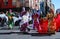 Madrid, Spain, March 2nd 2019: Carnival parade, Arab team dancers with traditional costume dancing