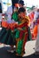 Madrid, Spain, March 2nd 2019: Carnival parade, boy from Bolivian dance group dancers with traditional costume after the