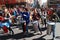 Madrid, Spain, March 2nd 2019: Carnival parade, Members of Female Percusion group playing and dancing