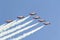 MADRID, SPAIN - OCTOBER 12, The Eagle Patrol of the Air Force flying over the sky of Madrid