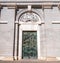 MADRID, SPAIN - SEPTEMBER 26, 2017: Bas-relief on the door of neo-gothic of Santa Maria la Real de La Almudena. Copy space for tex